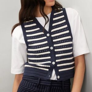 Navy and White Striped Women's Vest